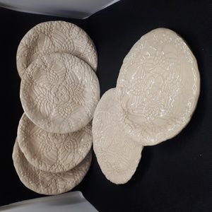 A Set Of 6 Vintage Handmade Art Ceramic Pottery Dinnerware Small Plates. Signed*